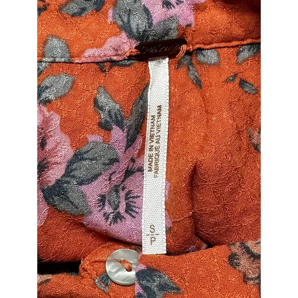 Free People Top Womens Small Orange Celia Floral Front Tie Bloomcore Boho Summer
